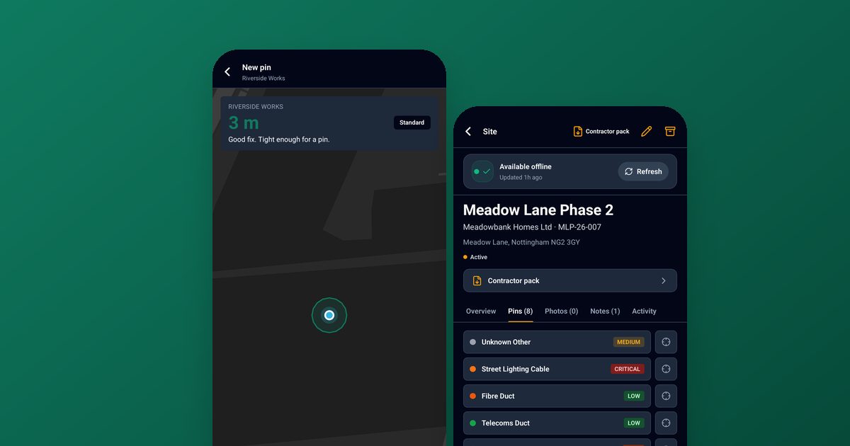 GroundPin app screens on a green background