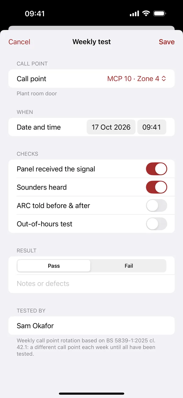 Logging a weekly test with the next call point in the rotation