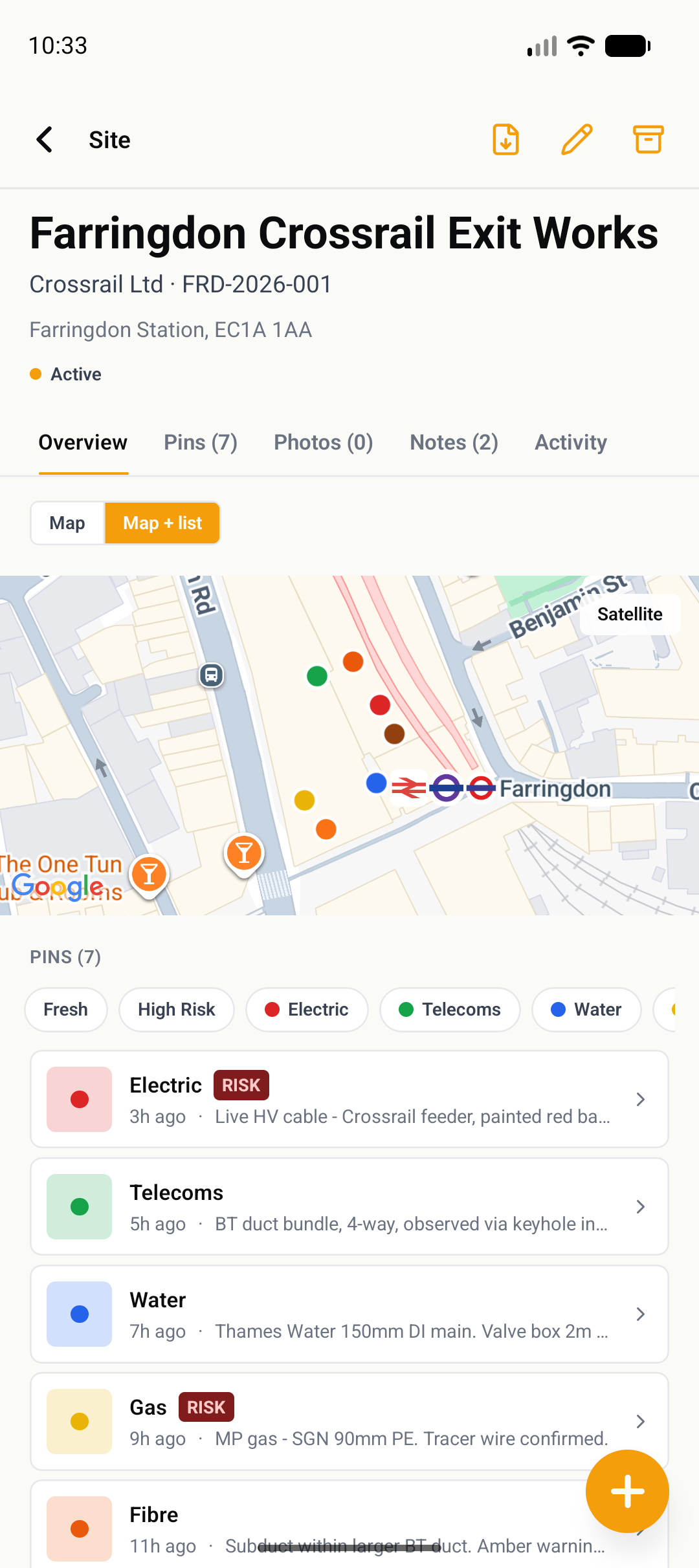 GroundPin split view showing map alongside filtered pins list