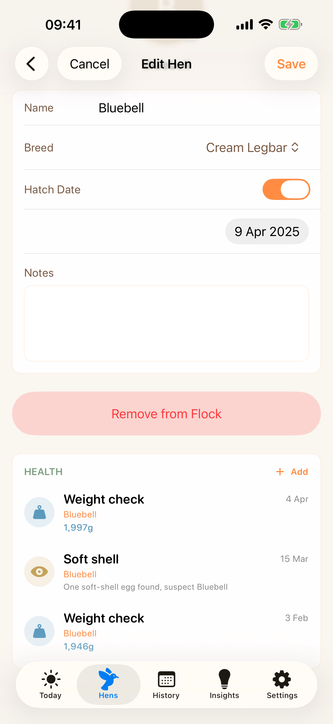 Edit hen with health records