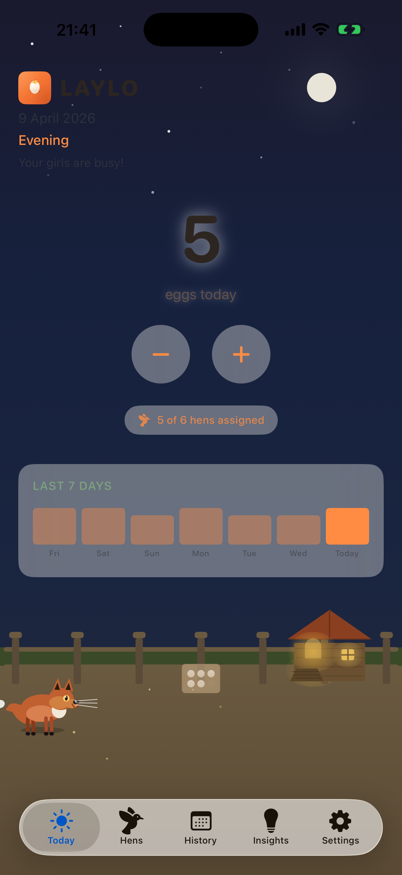 Night mode with fox and lit coop