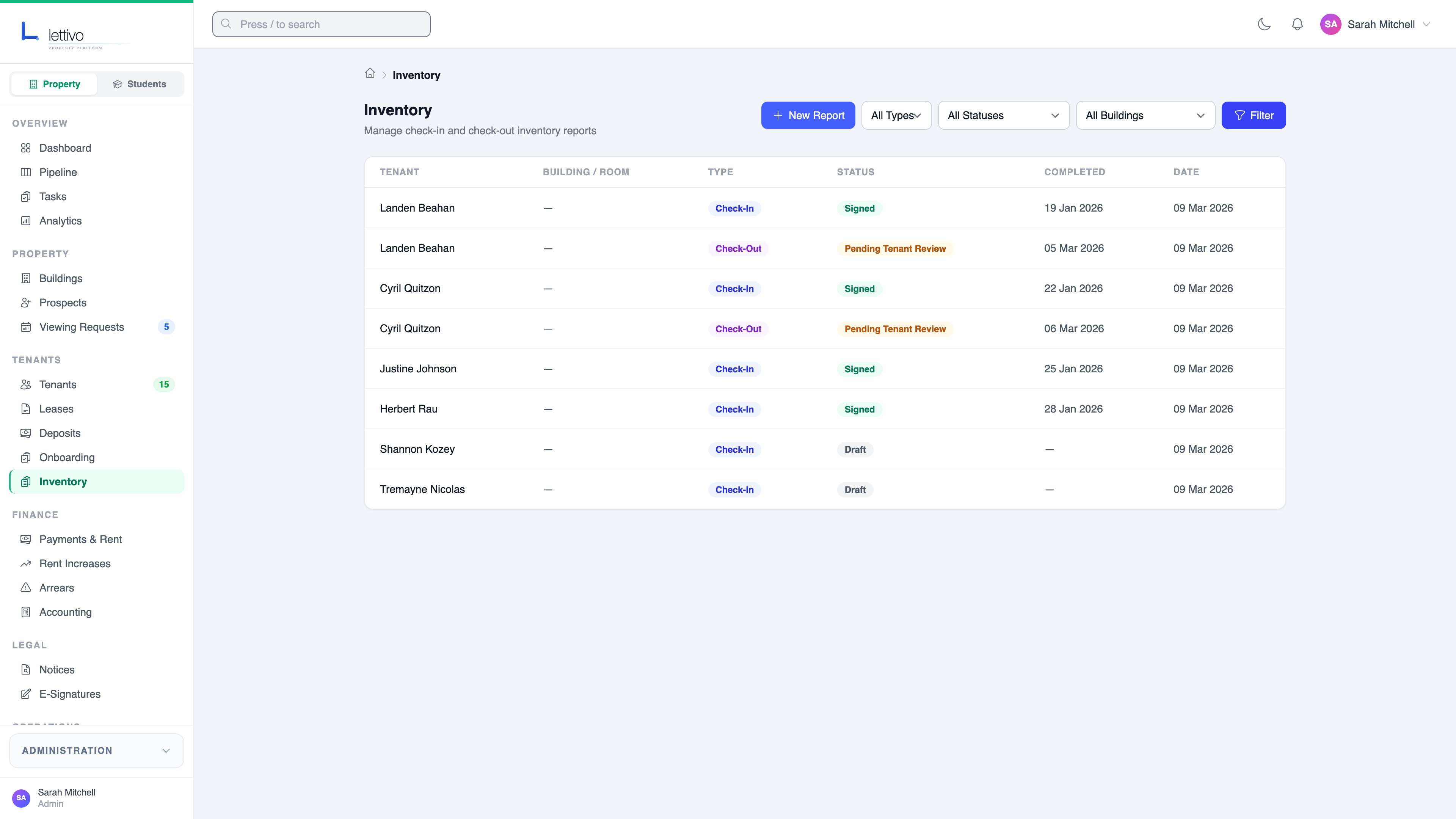 Inventory check-in and sign-off
