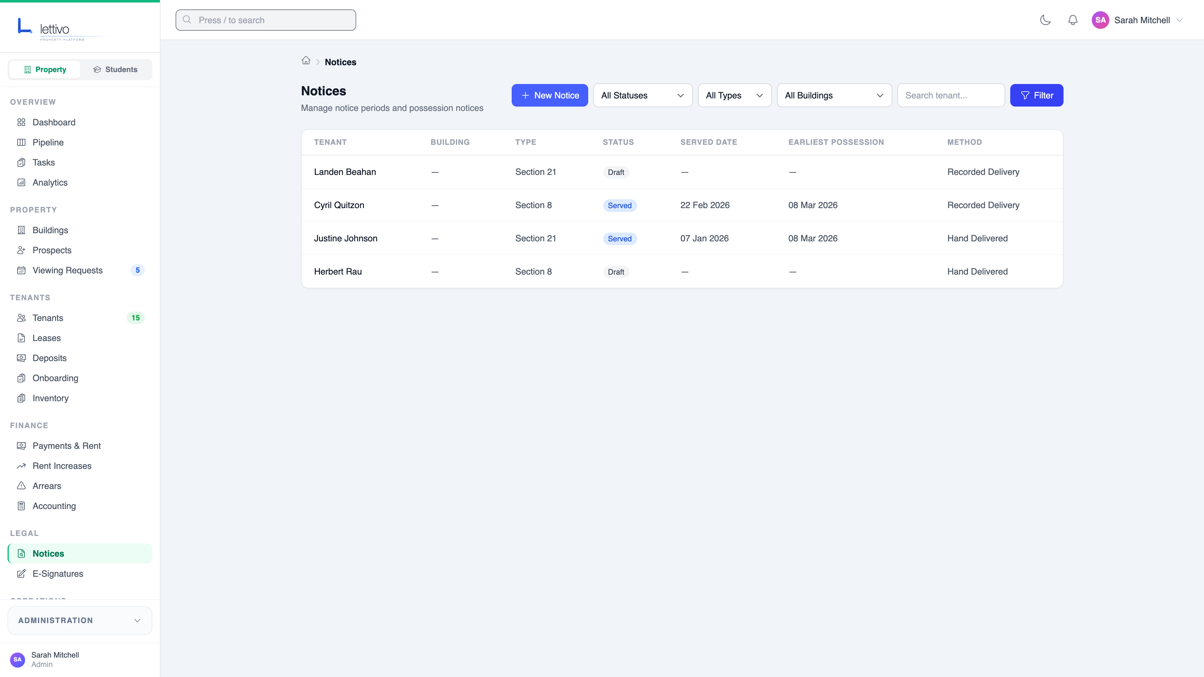 Lettivo legal notice generator for Section 21 and Section 8