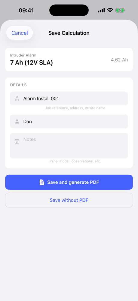 Save calculation with PDF generation