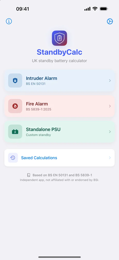 StandbyCalc iOS app screenshot