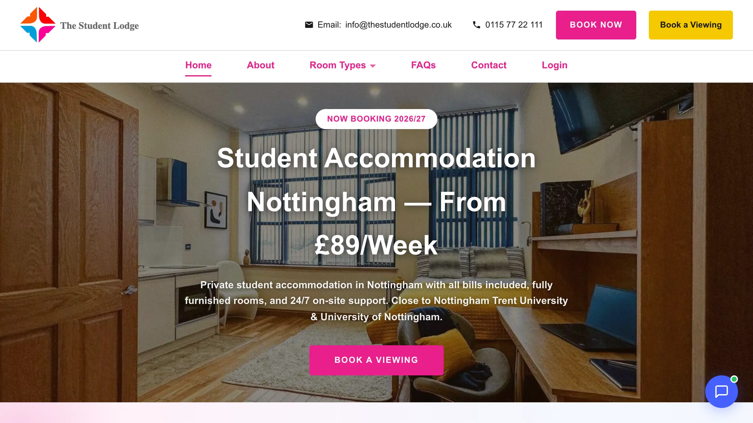 The Student Lodge website — built by D4N